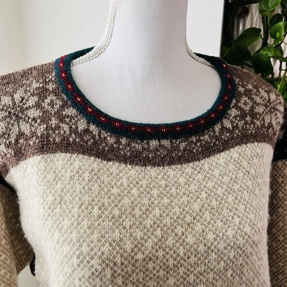 L.L. Bean *!00% Pure Wool* Beige & Brown Knitted Cozy Sweater - Womens Size XL - Picture 2 of 10